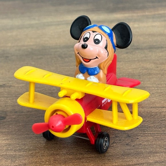 VINTAGE Walt Disney MICKEY MOUSE Diecast Airplane By Tomy Toy Biplane 1970-80's - Picture 1 of 10